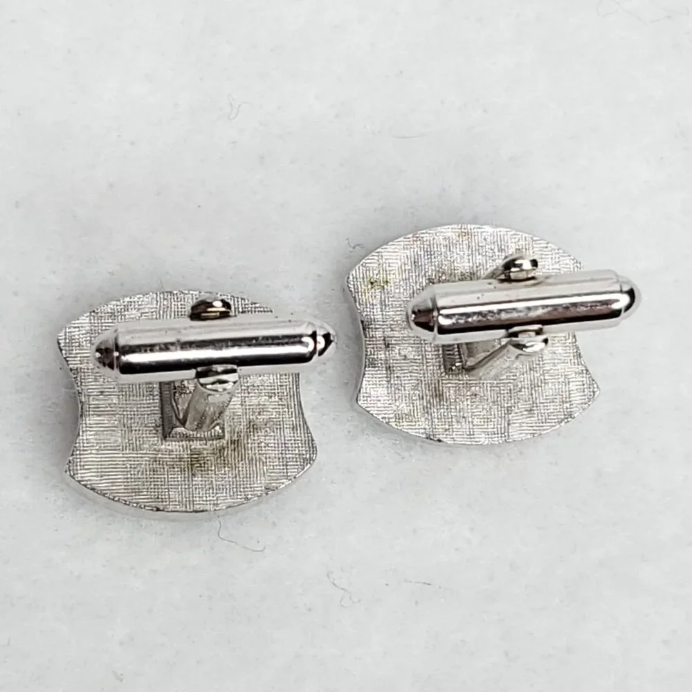 Vintage Shields Rivoli Cufflinks Silver Tone Blue Rhinestone Sparkles